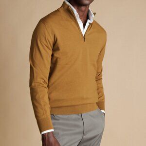 Mossimo Dutti 1/4 quarter zip gold cotton cashmere sweater